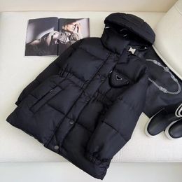 23WF Waist Elasticity Down Jacket Woman Designer Parkas Coats Medium Length Triangular Outerwear Downs Hooded Casual Warm Winter Clothes SML