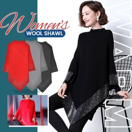 Scarves Shiny Women's Wool Shawl Fashion Winter Scarf For Soft Wrap Casual Warm Pullover Sweater Poncho Solid Colour Bat Sleeve Knitted 230922