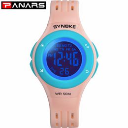 PANARS Fashion 5 Colours LED Children Watches WR50M Waterproof Kids Wristwatch Alarm Clock Multi-function Watches for Girls Boys258K