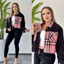 Giacche da donna Abiti firmati di lusso Maniche lunghe Collo con risvolto Giacche di jeans Nuovo cappotto casual patchwork scozzese da donna in velluto a coste Classico