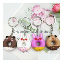 Keychains Lanyards Cartoon Doughnut Keychain Pvc Soft Plastic Key Chain For Car Bags Pendant Valentines Day Gift Drop Delivery Fashion Dhqri