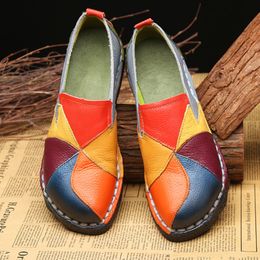 Dress Shoes Women Loafers Patches Stitching Flat Shoes Woman Summer Flats Soft Candy Colours Genuine Leather Moccasins Loafers 230925