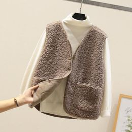 Women's Vests Faux Lamb Wool Waistcoat Stylish Sleeveless Vest Coat Short Plush For Autumn/winter Streetwear