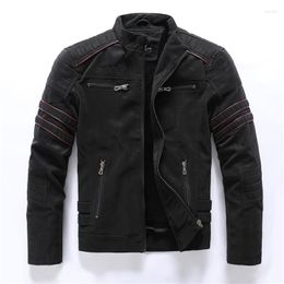 Men's Fur Faux Leather Jacket Men Winter Fleece Warm Motorcycle Windbreaker Brand PU Jackets Male Multi-pocket Embroidery