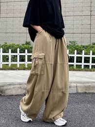 Women's Pants Capris HOUZHOU Harajuku Streetwear Khaki Cargo Pants Women Oversize Pockets Hip Hop Black Wide Leg Trousers For Female Korean Fashion 230925