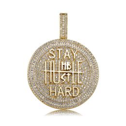 Iced Out Round Shape Diamond Pendant Necklace Letter Saty Hard Gold Silver Plated Mens Bling Hip Hop Jewelry204c