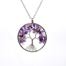 2020 Tree of life necklace 7 chakra stone beads natural amethyst sterling-silver-jewelry chain choker necklace pendant for woman gift LL