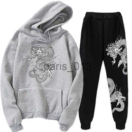 Men's Tracksuits Bargain sale Retro Dragon Clouds Tracksuits Two Pieces Set Fleece Hooded Oversize Sweatshirt Pant Suit Winter Casual Outfits x0926