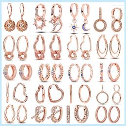 Hoop Earrings 925 Silver Earring Original Round Rose Gold HoopType Fashion Women Exquisite Heart Birthday Gift