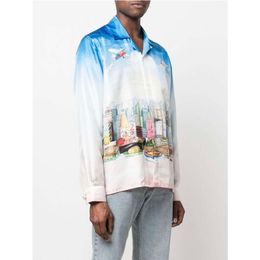 23ss Casablanca casual shirt Tokyo Metropolitan City Landscape silk shirt Japanese Lunch Long Sleeve Shirt casablanc