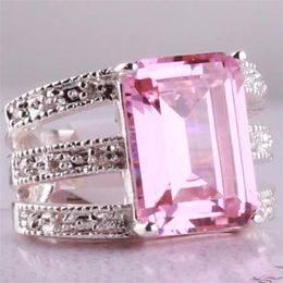 PINK & WHITE TOPAZ GEMSTONE SILVER RING295u