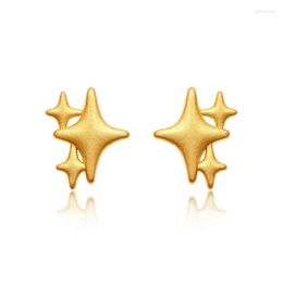 Stud Earrings Arrival 24K Yellow Gold Women 999 3D Star