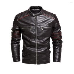 Men's Fur Brand Spring Autumn Winter Men Leather Jackets Motorcycle & Biker Male Fashion PU Cargo Coats Pockets