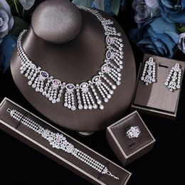 Necklace Earrings Set 2023 Top 4 Piece Bridal Jewellery Fashion Dubai Women's Wedding Party Accessories Design