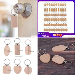 Keychains Lanyards 60 Blank Wooden Keychain Diy Key Tag Anti-Lost Wood Accessories Gift 230715 Drop Delivery Fashion Dhqdo