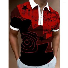 Men's Polos Luxury Clothes Polo Shirts Casual Streetwear Swirl Print Short Sleeve Tee Shirt Men Turn-Down Collar Zipper Tops