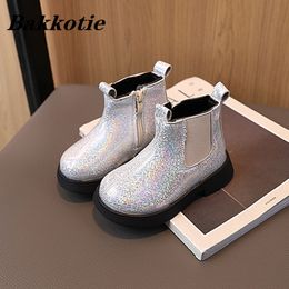 Boots Kids 2023 Autumn Girls Fashion Brand Chelsea Middle Calf Children Classic Glitter Shoes Toddler Flats Soft Sole 230925