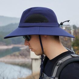 Wide Brim Hats Men Mountaineering Fishing Solid Color Hood Rope Outdoor Shade Foldable Casual Breathable Bucket Hat