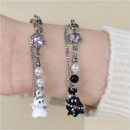 Beaded Strand Y2K Black And White Little Ghost Bracelet For Uni Sweet Cool Style Spicy Girl Lovers Fashion Jewellery Drop Delivery Brace Dhrtg