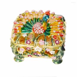 Jewelry Pouches Jewelled Peacock Enameled Trinket Ring Box Metal Case For Her Pewter Figurine Collectable Miniature