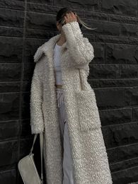 Womens Wool Blends Winter Belt Long Lamb Fur Coat Cashmere Windbreaker Jacket Single Breasted Thicken Warm Snow Parka 230925