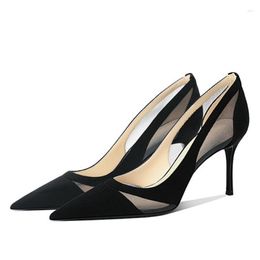 Dress Shoes 2023 Autumn/Winter Breathable Black Mesh High Heels For Women's Thin Sexy Pointy Temperament Single Women