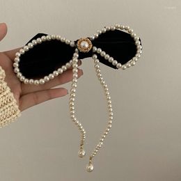 Hair Clips French Vintage Harajuku Exquisite Bow Black Velvet Pearl Hairpin For Women Korean Version Temperament Aesthetic Female Hairclip