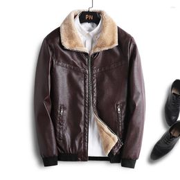 Men's Fur 2023 Coat Solid Faux Leather Men Bomber Chaqueta Moto Hombre PU Jacket Warm Thick Coats Winter Autumn Collar Male Casual