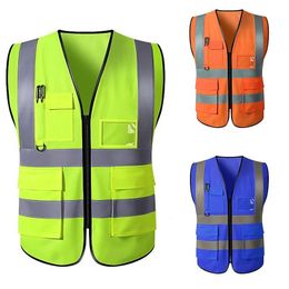 Other Unisex Reflective Safety Vest Multi-pocket Breathable Visible Uniform Traffic Railway Coal Miners Racing Running Working 230925