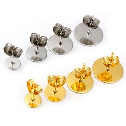 Pins Needles 50-100Pcs/Lot Gold Stainless Steel Earring Studs Blank Post Base With Plug Findings Ear Back For Diy Jewellery Making D Ota8R