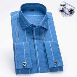 Men's Dress Shirts Men's Windsor Collar French Cuff Dress Shirt Long Sleeev Luxury Business Formal Tuxedo Cufflinks Shirts for Men Party Wedding YQ230926