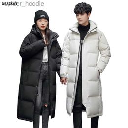 Men's Down Parkas XK S-3xl Mens White Duck Down Jacket Winter Male Coats Zipper Long Style Solid Hooded Thicken Windproof Outerwear Clothes Hy169 L230926