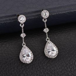 2 colors nickel rose gold color plating cubic zircon tassel drop earrings for women bohemian wedding party accessories254E