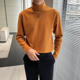 Men's T Shirts Autumn Winter Turtleneck T-shirts Long Sleeve Fleece Warm Basic Tops Clothing High Collar Regular Fit Casual Thick Tees