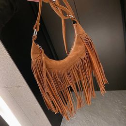 Large Ladies Suede Fringe Tassel Messenger Bag Bohemian Vintage Hobo Shoulder Bags Vegan Leather Handbag Purse