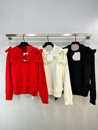 809 2023 Runway Summer Brand SAme Style Sweater Long Sleeve Crew Neck Red Black Fashion Clothes High Quality Womens D261