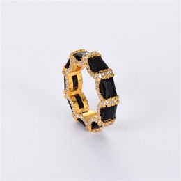 High-Quality Vintage Brass Plated 18K Gold Diamond Ring Trendy Niche Design Fashion Personality Light Luxury Men Woman236f