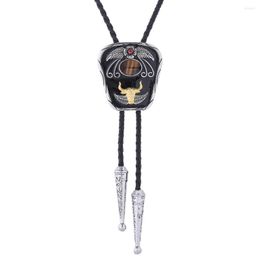 Pendant Necklaces Original Design Trapezoidal Grass Pattern Tiger Eye Stone Animal Bolo Tie