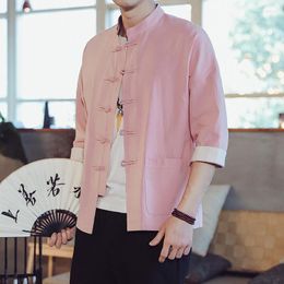 Ethnic Clothing Tang Chinese Style Men's Cotton And Linen Colour Blocking Shirt 2023 Harajuku Casual Tops Hanfu Pan Button