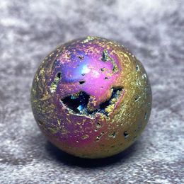 Decorative Figurines 1pc 40mm Natural Aura Druzy Crystal Sphere Colourful Sphalerite Ball Sparkly Healing Quartz Fall Room Decor Stone Gift