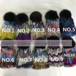 Berets 1 PCS Multicolor Fur Hat Real Rex Knitted W Soft Pom Ball Warm Winter Warmer For Love