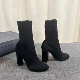 Boots With Sock New Thick Soled British Style Woven Waist Sock Shoes Stretchy And Slim Chimney Boots Fashionable And Versatile Trend Style Women