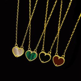 Simple and sweet heart shaped copper veneer with natural stone plated 18K golden peach heart shell agate malachite Love necklace189c