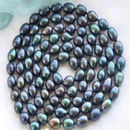 10-12mm Black Natural Pearl Necklace 48 inch 14k Gold Accessories174u