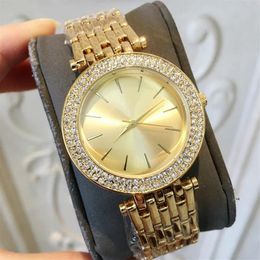 Fashion Women Fashion Women Watch With Full Diamond Yellow Gold Rose gold silver back Colour Rhinestone Steel Bracelet Chain Lady W341q