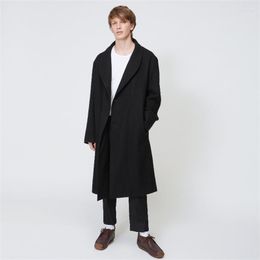 Men's Wool Coat Woolen Mid-length Green Fruit Collar Pajama Belt