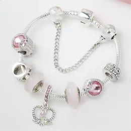 1621cm new pink charm bracelet 925 silver bracelet charm heart beads bird pendant diy jewelry fit for christmas bracelet and valen206x