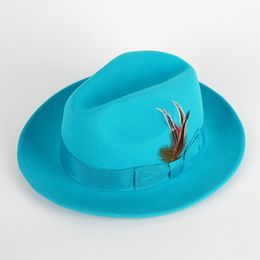 Berets Lake blue fedora hat fashion wool hat short brim hat jazz hat top fedora hat men and women jazz hat big brim 230926