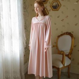 Women's Sleepwear French Court Nightgown Spring Long Sleeve Dress Large Size Loose Retro Cotton Princess