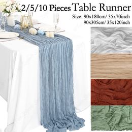 Table Runner 2/5/10Pcs Cotton Gauze Table Runner Dusty Blue Wedding Tablecloth Cheesecloth Table Cover for Dinning Festival Party Home Decor 230926